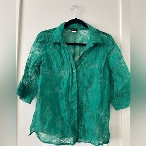 Vintage Green Lace Button Down